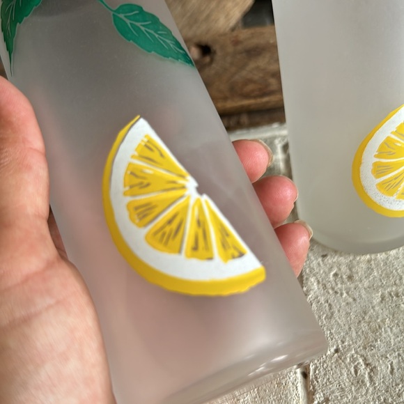 Frosted Fruit Glass Tall Tea Tom Collins Federal 50s Tiki Vintage set of 2 (25) - Picture 3 of 6